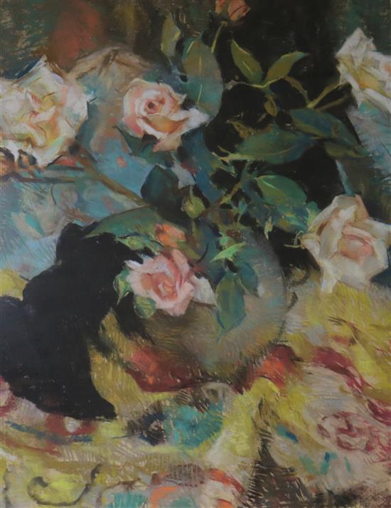 L. Asevaney Still life of roses in vase 19 x 15in.